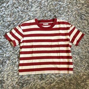 Madewell Easy Crop Pocket Tee in Wide Red and White Stripes - Size M